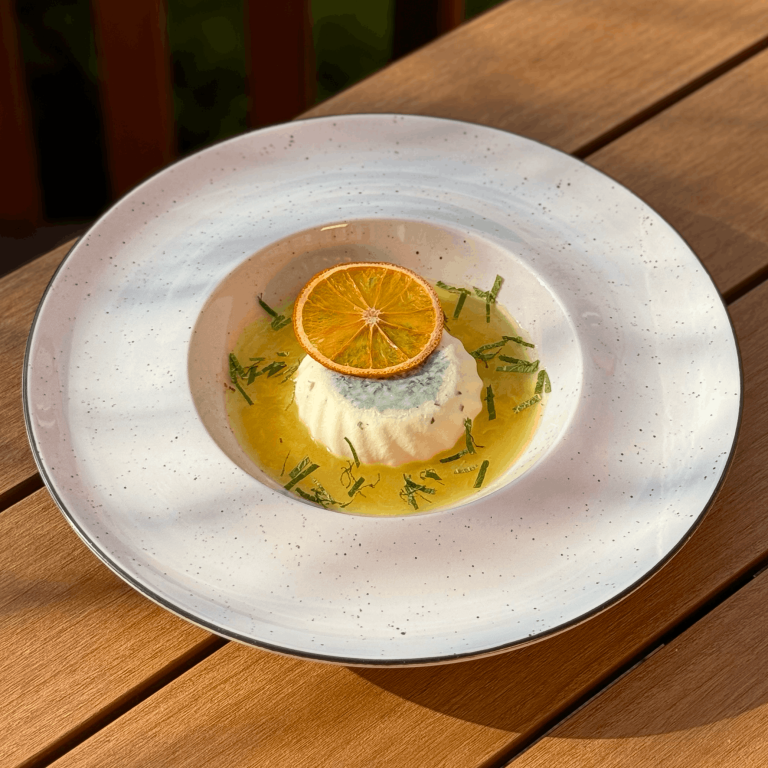 Пана-кота з апельсиновим соусом і базиліком